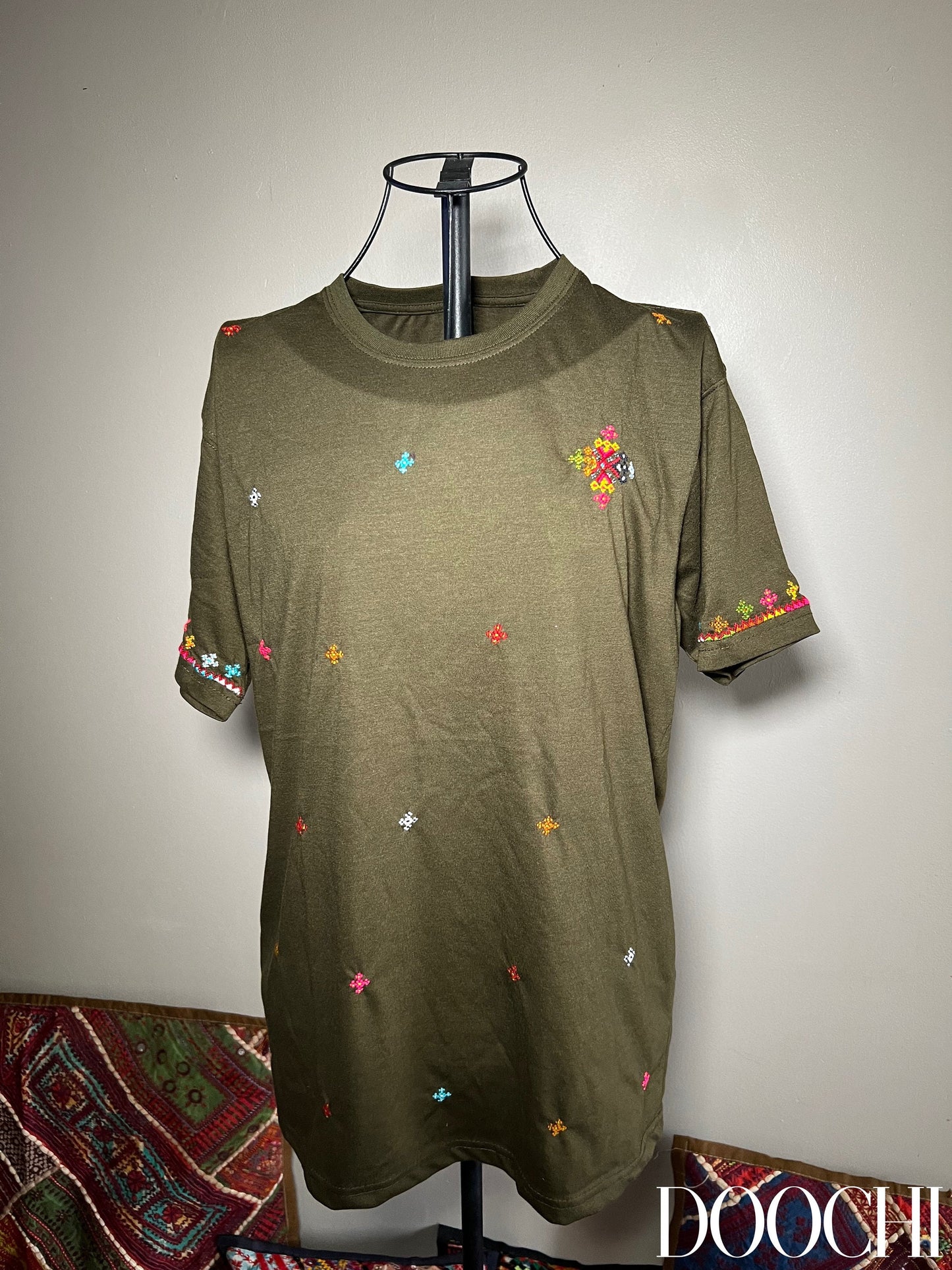 Unisex KHAKI Baloch Hand Embrodiery T-shirt - Afghan Tshirt